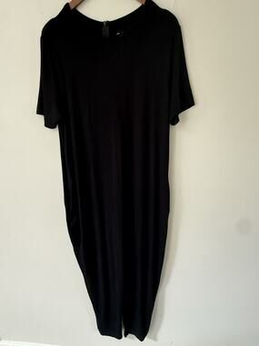 Quince Bamboo Jersey Maternity Everyday Jumpsuit Size M Black Short Sleeve Zip